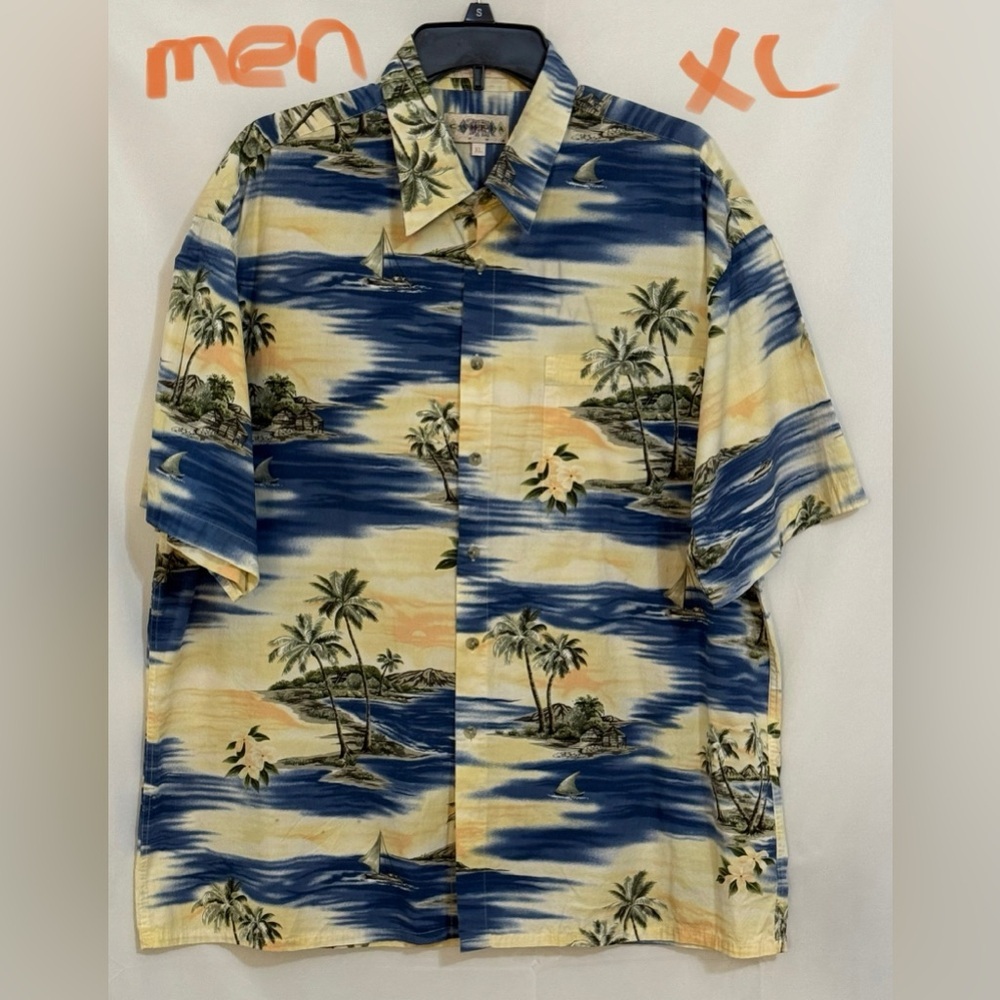 Blue and Yellow Casual Button Down Shirt with Tropical Print